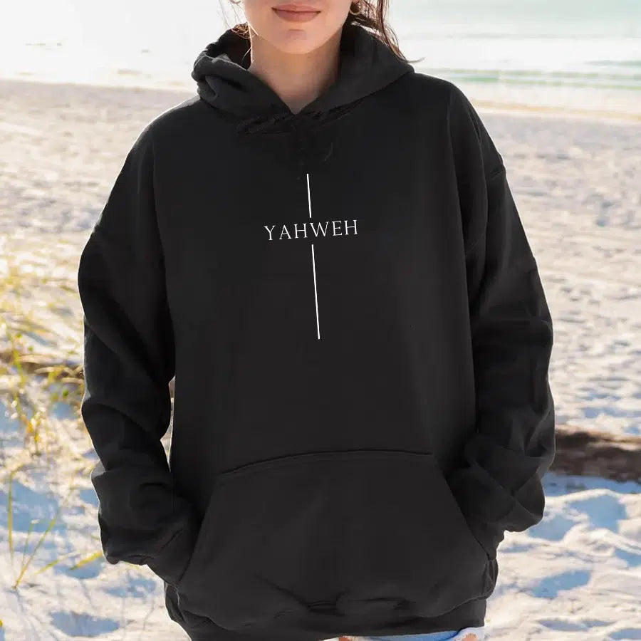 Yahweh Cross Unisex Hoodie in black color