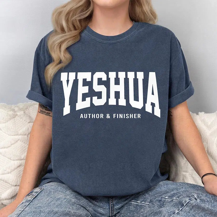 Yeshua Author & Finisher Unisex Tee in denim color