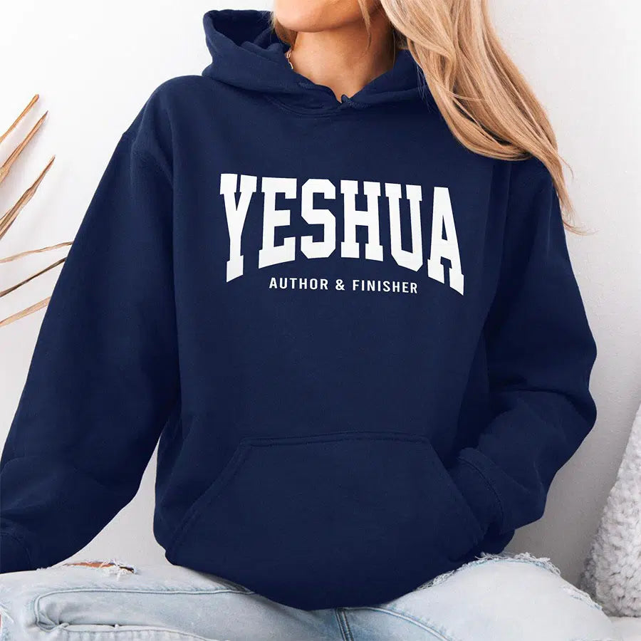 Yeshua Author & Finisher Unisex Hoodie in navy color