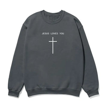 Jesus Loves You Cross Unisex Sweatshirt in charcoal color