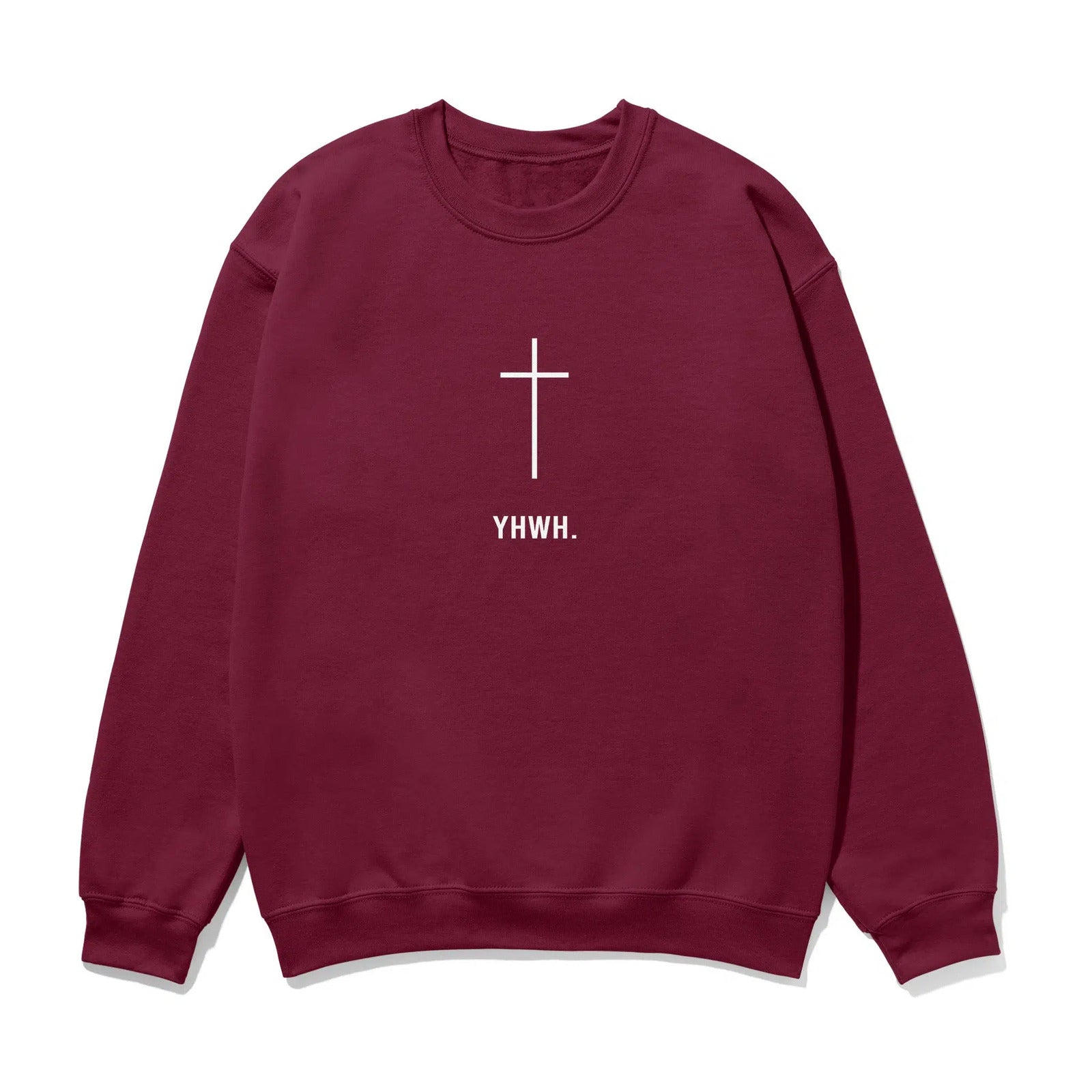 YHWH Cross Unisex Sweatshirt in maroon color
