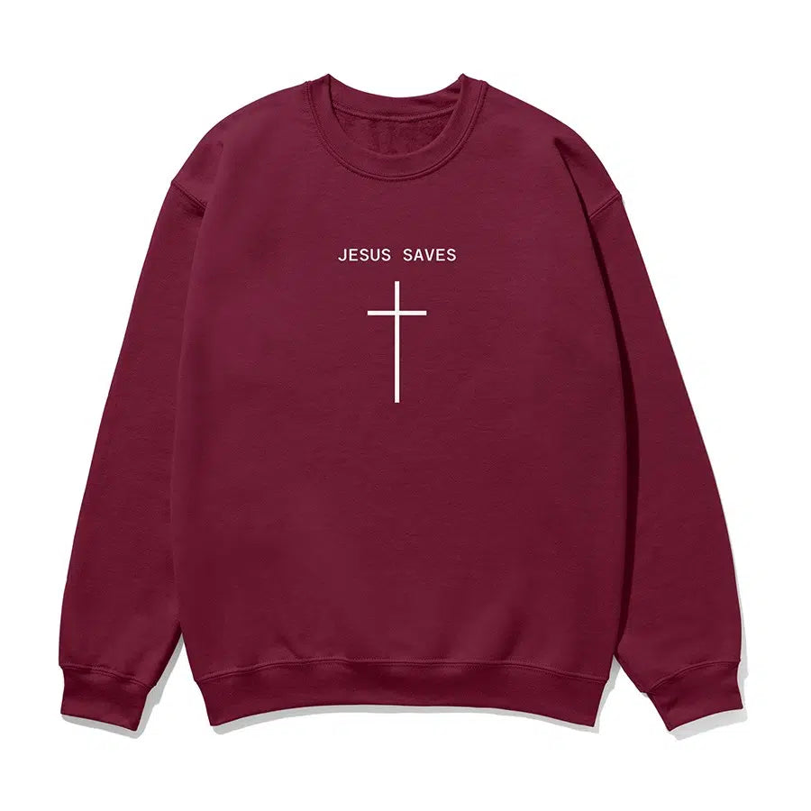 Jesus Saves Cross Unisex Sweatshirt in maroon color