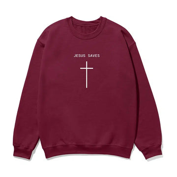 Jesus Saves Cross Unisex Sweatshirt in maroon color