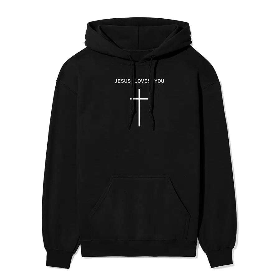 Jesus Loves You Cross Unisex Christian Hoodie - black color