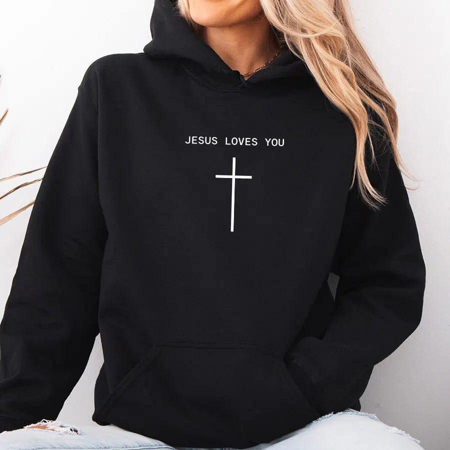 Jesus Loves You Cross Unisex Christian Hoodie - black color