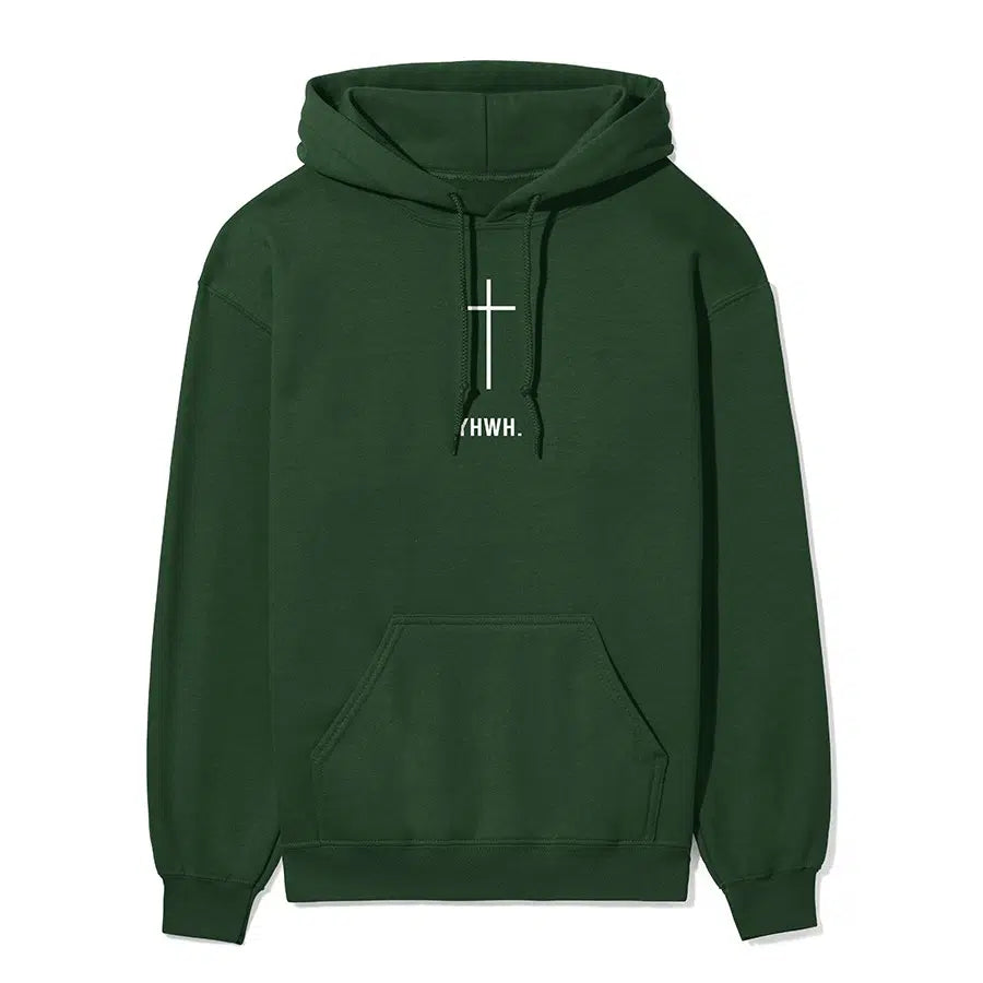 YHWH Cross Unisex Hoodie in forest color