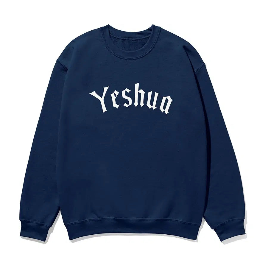 Yeshua Old English Unisex Sweatshirt in navy color