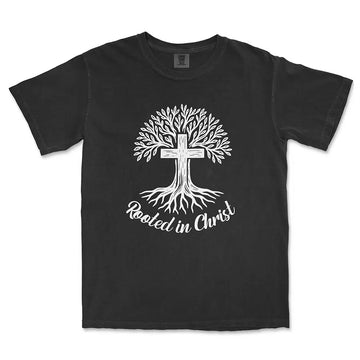 Rooted in Christ Unisex Tee in black color