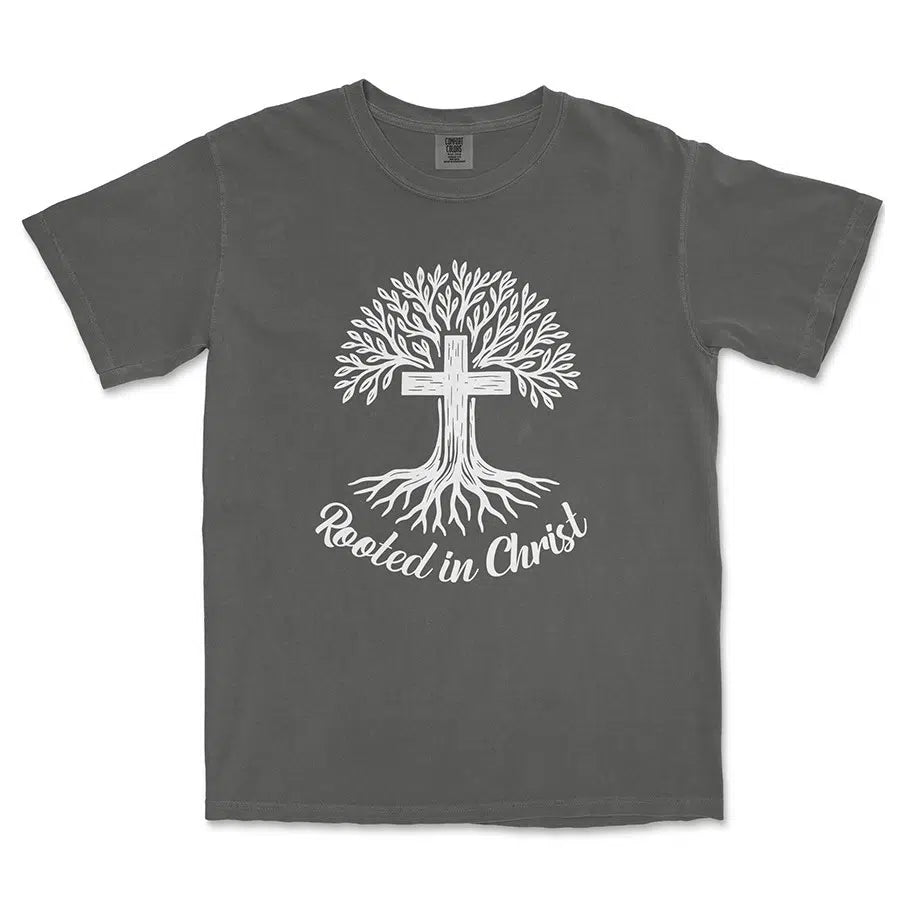 Rooted in Christ Unisex Tee in black color