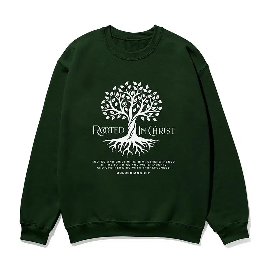 Rooted in Christ Unisex Sweatshirt in forest color