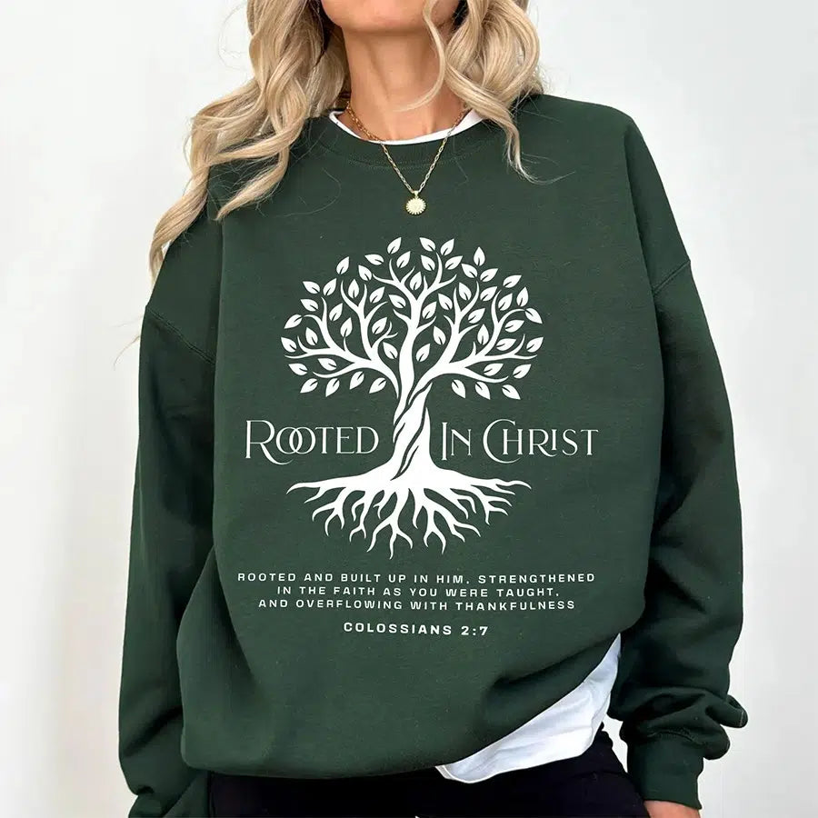 Rooted in Christ Unisex Sweatshirt in forest color