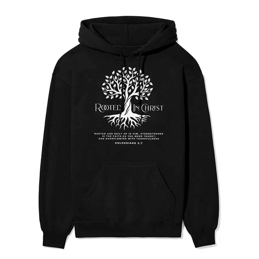 Rooted in Christ Unisex Hoodie in navy color