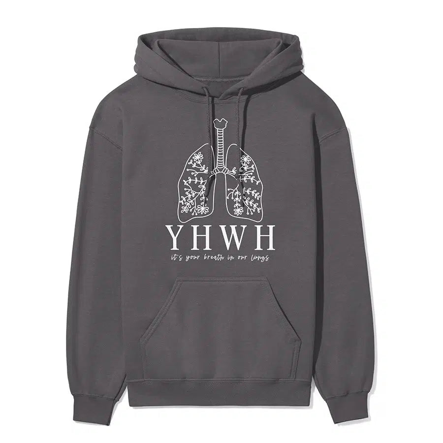 YHWH Lungs Unisex Hoodie in charcoal color