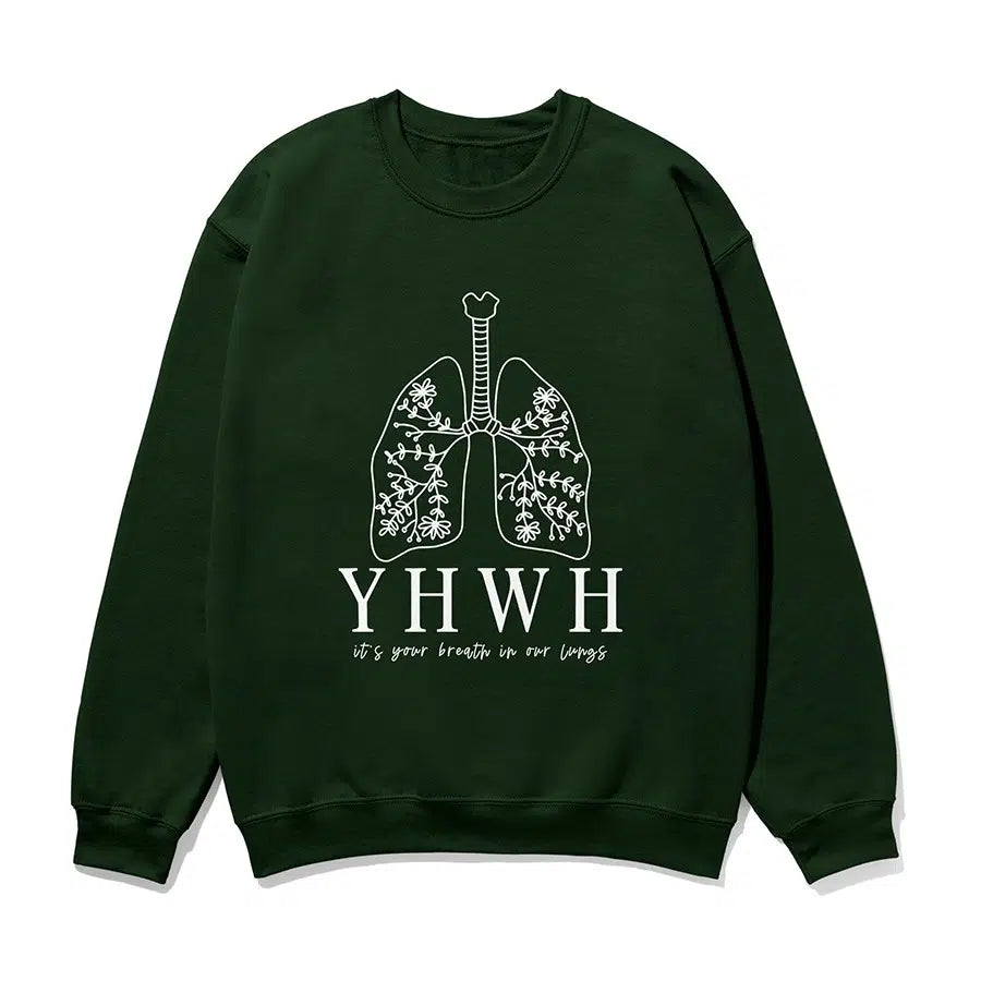 YHWH Lungs Unisex Sweatshirt in forest color