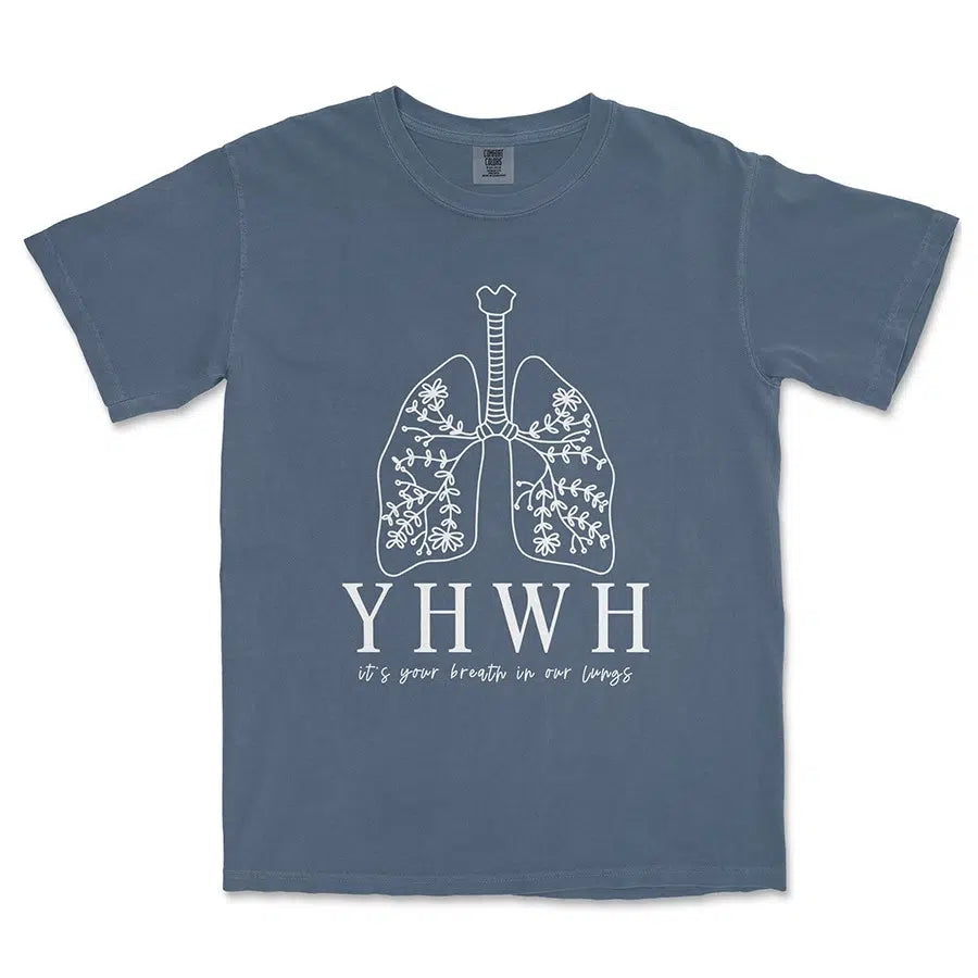 YHWH Lungs Unisex Tee in Denim color