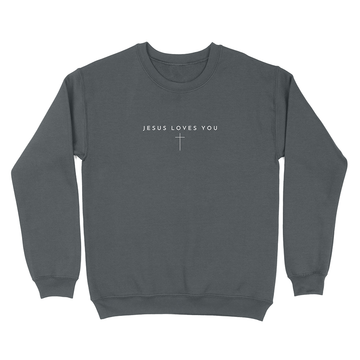 Jesus Loves You Cross Unisex Christian Sweatshirt in charcoal