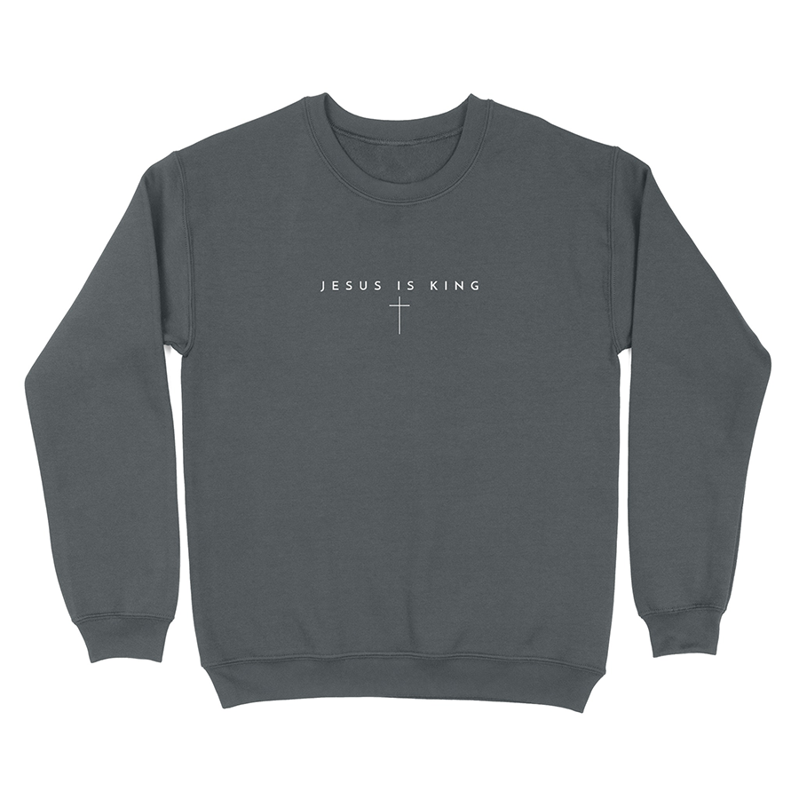 Jesus is King Cross Unisex Christian Sweatshirt in charcoal