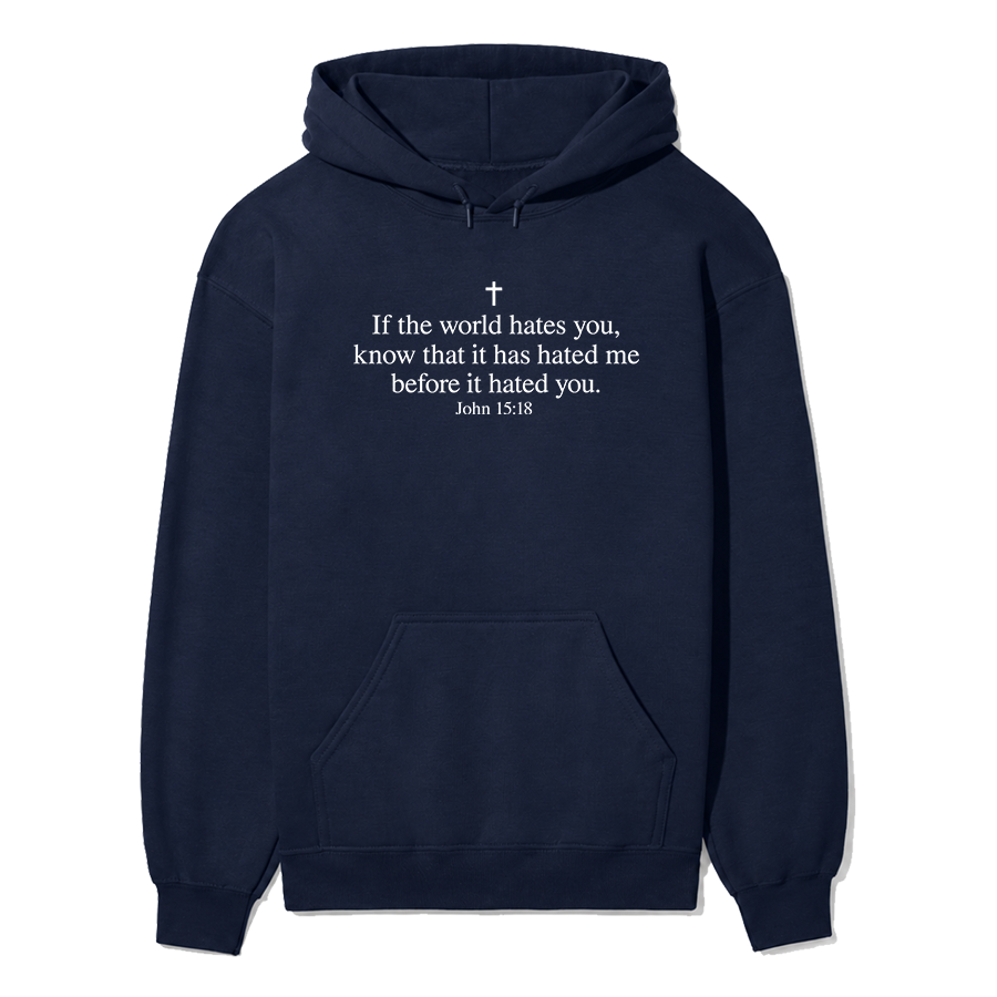 John 15:18 Christian hoodie in navy