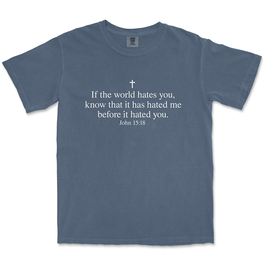 John 15:18 Christian t-shirt in Denim