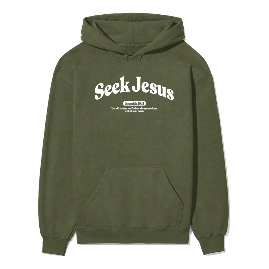Seek Jesus Unisex Christian Hoodie in Military Green