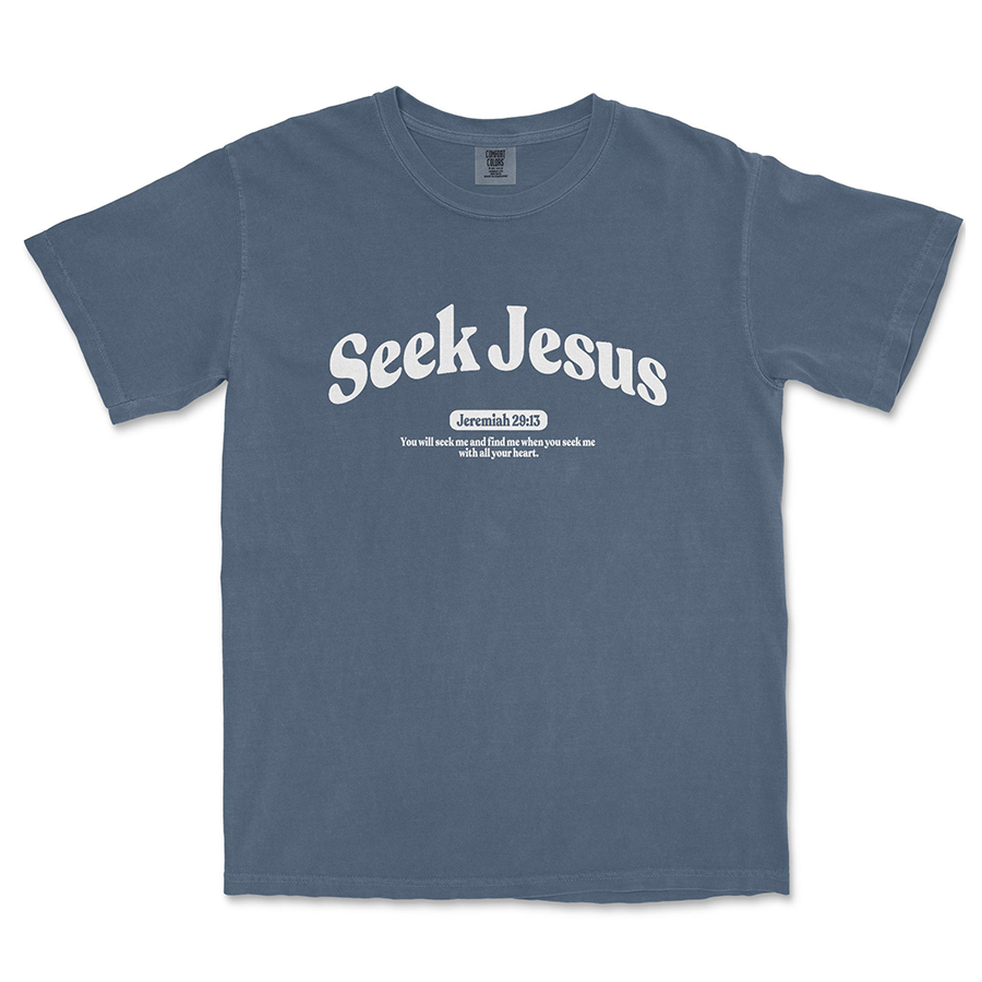 Seek Jesus Unisex Christian Tee Shirt in Denim
