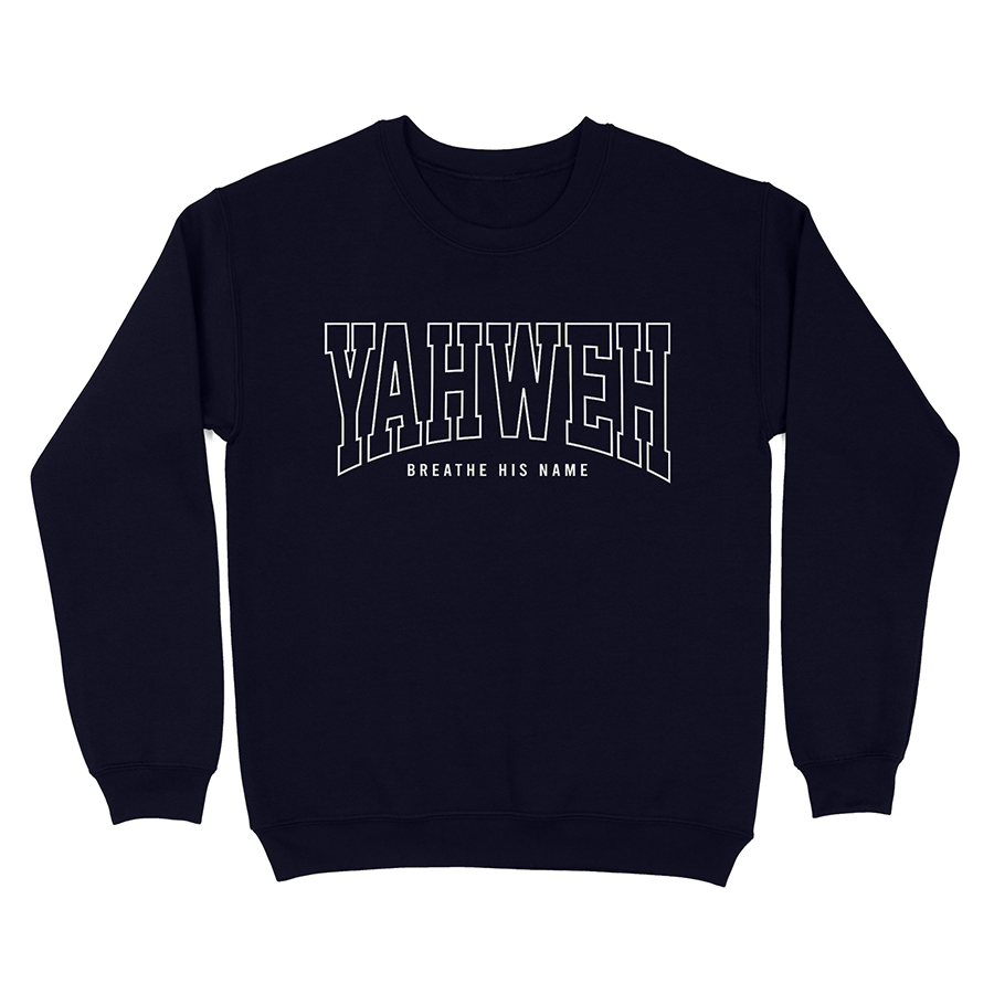 Yahweh Breathe His Name Unisex Christian Sweatshirt in navy