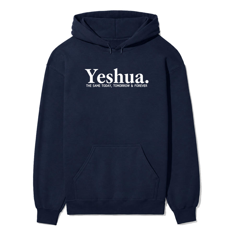 Yeshua The Same Today, Tomorrow & Forever Christian hoodie in navy
